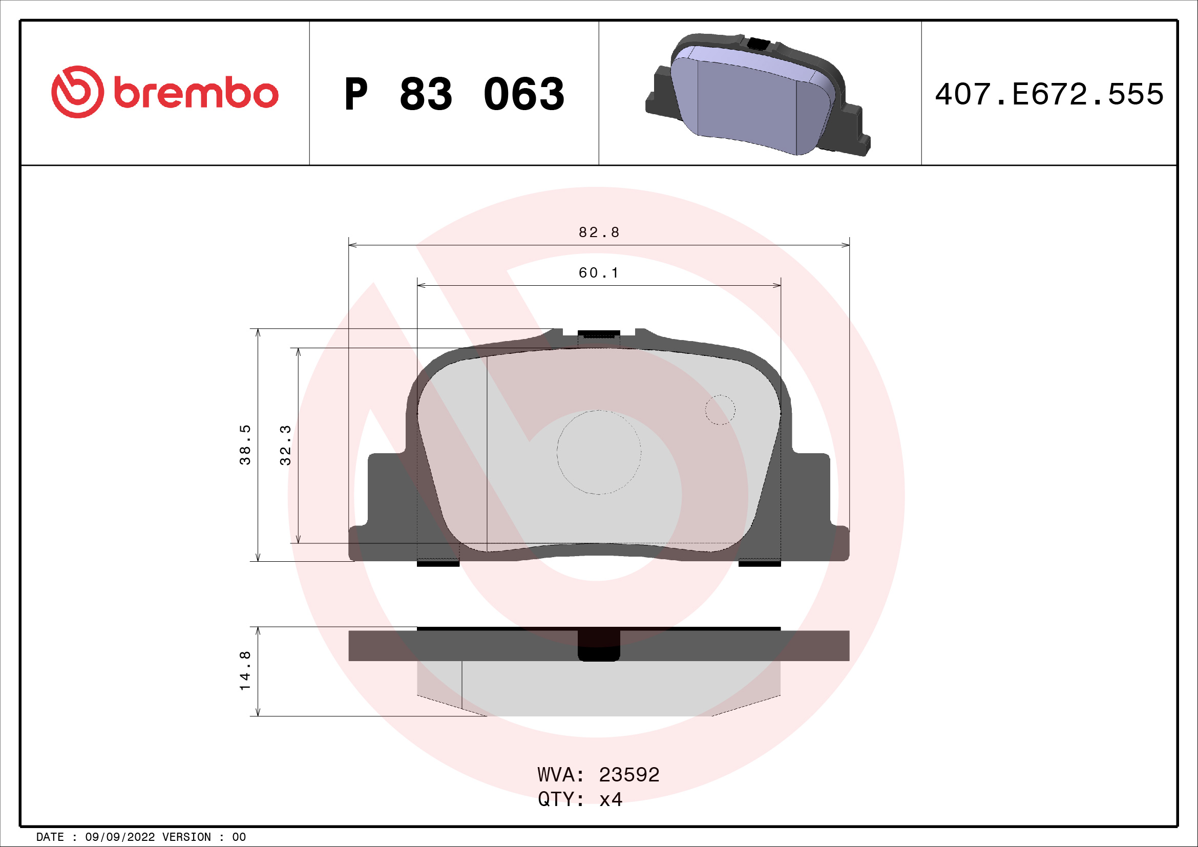 A.B.S. P 83 063 BREMBO Bremsbelagsatz, Scheibenbremse